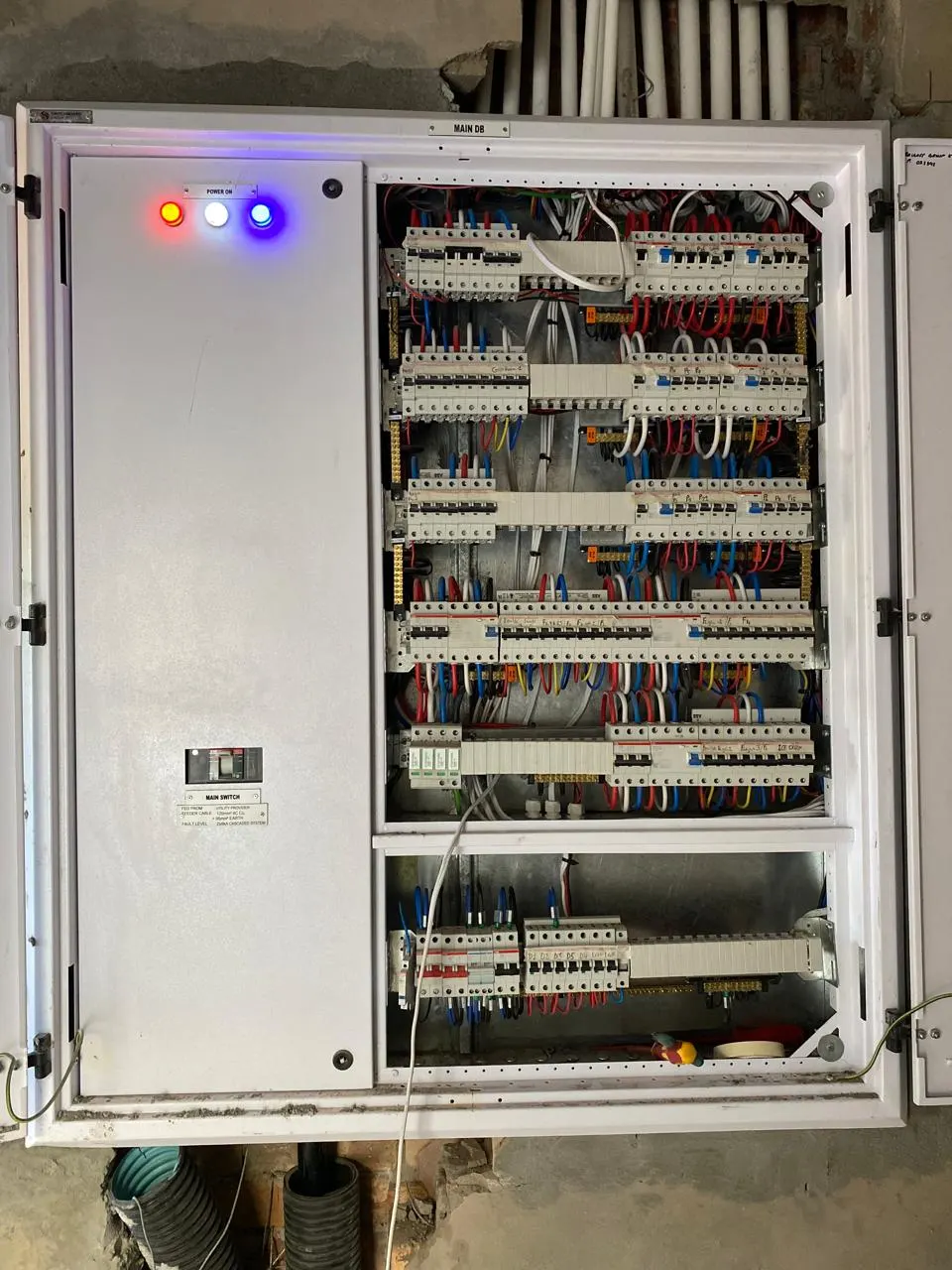 Distribution board with labelled circuits installed by KAM Electrical