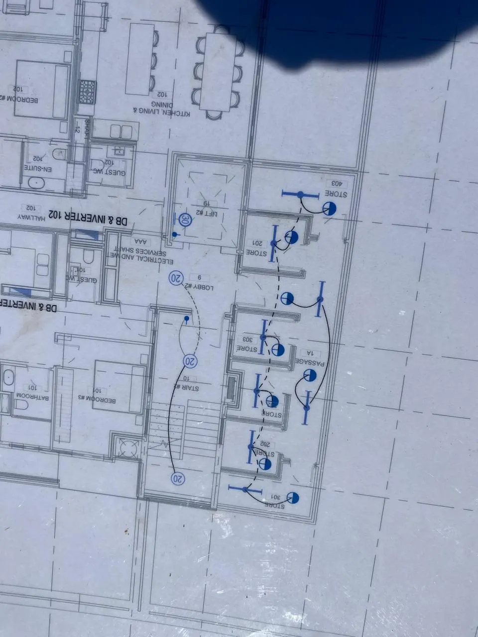 Electrical layout drawing with distribution board and inverter positions